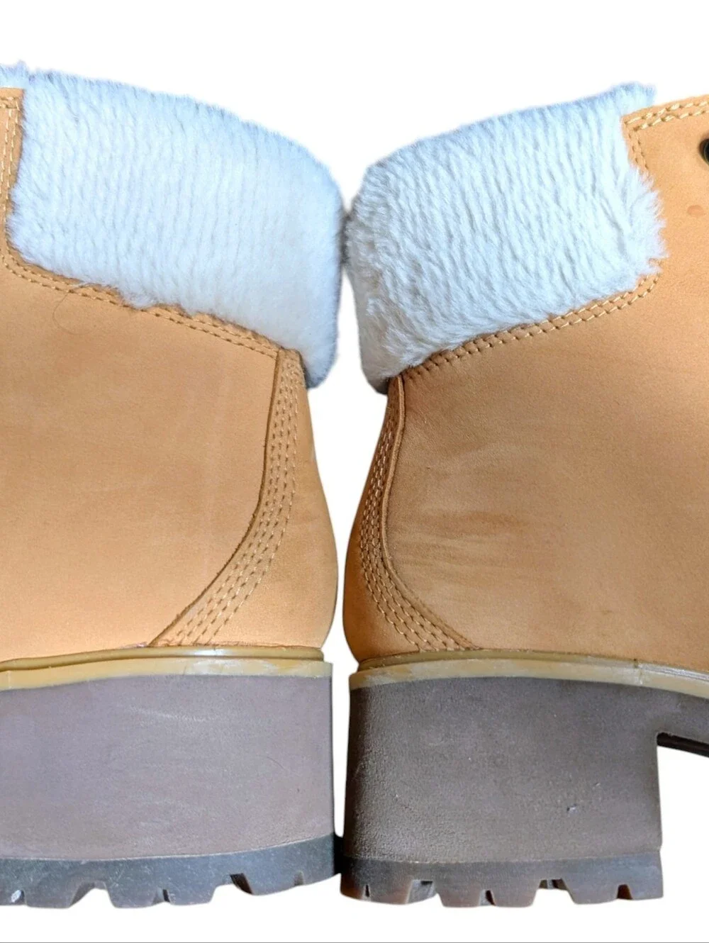 Timberland Kinsley Leather Wheat Tan Lace-Up Ankle Boots With Faux Fur Collar